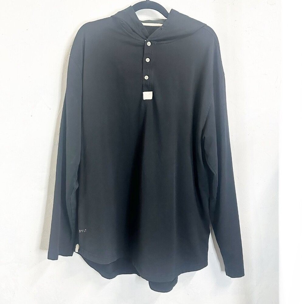 BYLT LUX Pullover Sweater Hoodie Drop Cut Henley Athletic Mens XXL 2XL Black